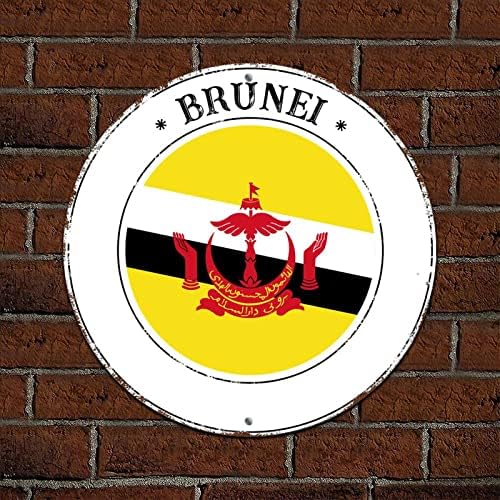 Brunei Nemzeti Zászló Fém Koszorú Jelek Wall Art Dekor Alumínium Fém Koszorú Alá Rusztikus Elegáns Stílus Rozsda Mentes Időjárásálló