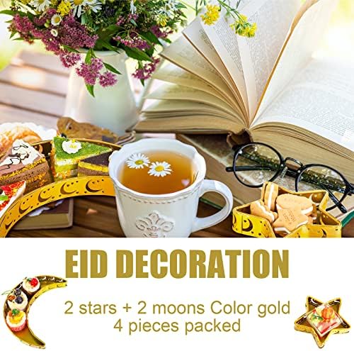 4 Db Ramadan Hold, Csillag Tálca Fém tálat Iszlám Ramadan Asztal Dekoráció Arany Hold, Csillag Alakú Lemezek Eid Mubarak Ramadan Z Tálcát Desszert