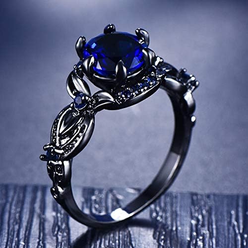Trükk Pailin Kerek Vágott Kék Zafír Virág Gyűrű Fekete-Arany Esküvői Ékszerek a Nők Size5-9 (9)