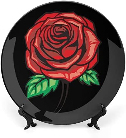 Vinage Vörös Rózsa porcelán Díszítő Tányér Kerek Kerámia lapok Kézműves Display Állvány Home Office Fal Vacsora Dekoráció