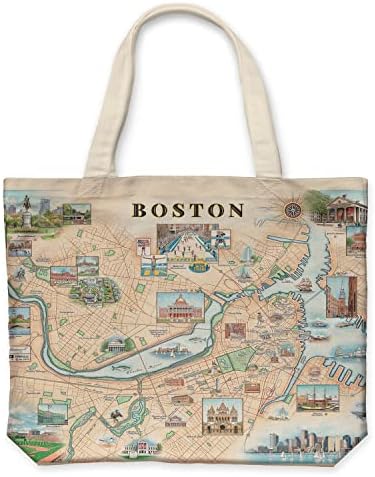 Xplorer Térképek Boston Vászon Táska fogantyúval, Vászon Bevásárló szatyor, Újrafelhasználható & Környezetbarát Táska,