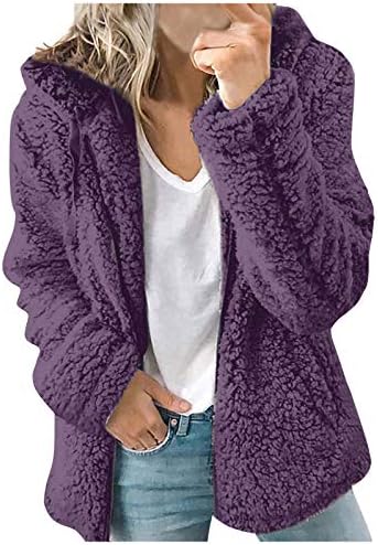 ADSSDQ Téli egyszínű Encanto Outwear Hölgy, Több Zseb, Kényelmes Kabát Fuzzy Plus Size Kemping Puha, Hosszú Ujjú