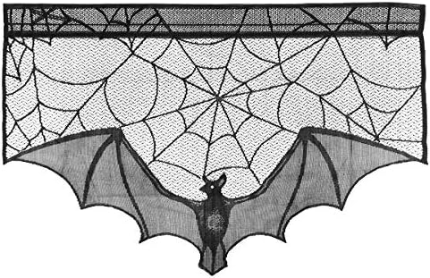 SOIMISS Halloween Kandalló Ruhával Dekoráció Bat Pókháló Csipke Tűzhely Ruhával a nappaliban Kandalló (Fekete)