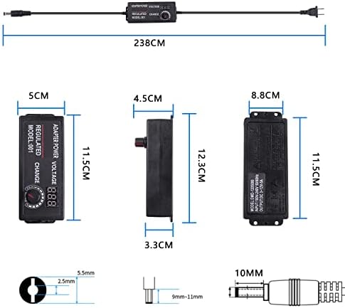 XMSJSIY Állítható Tápegység Adapter Univerzális Tápegység 100V-240V AC-DC 3V-12V 5A 60W Változó Átalakító LED Kijelző, 18 Tippek Dugók