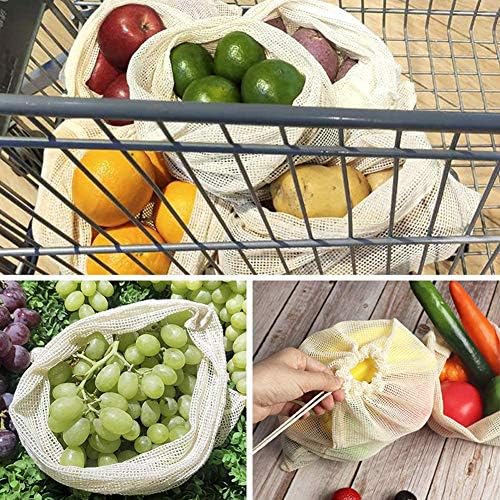 AKOAK 2 Db Szupermarket Zöldség-Gyümölcs tiszta Pamut Újrafelhasználható Bevásárló Eco-Zsák Összehúzható tiszta Pamut Hálós Táska