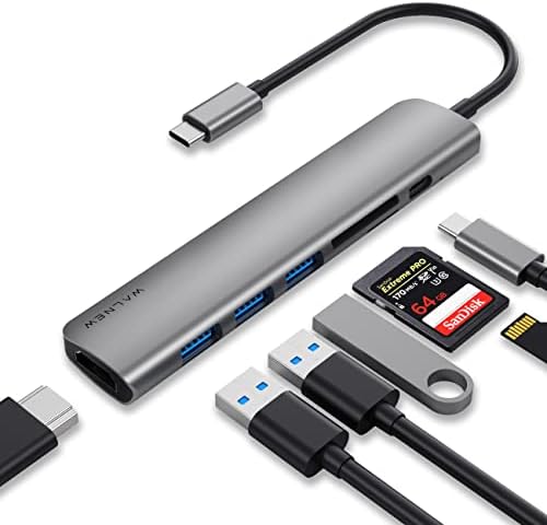 WALNEW USB-C-Hub, MacBook Pro USB-C Adapter, 7 az 1-ben Típus C-Hub a 4K-s USB-C-HDMI 3 USB 3.0 Port, SD/TF Kártya Olvasó, 100W
