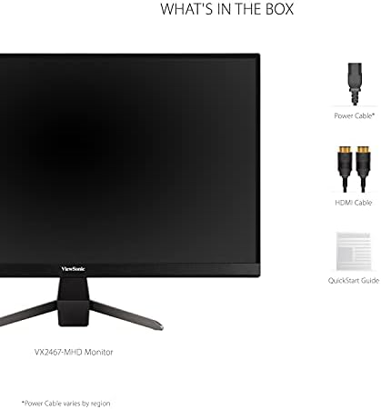 ViewSonic VX2467-MHD 24 Hüvelykes, 1080p Gaming Monitor 75Hz, 1ms, Ultra-Vékony Bezels, FreeSync, szemészeti, HDMI, VGA, valamint DP