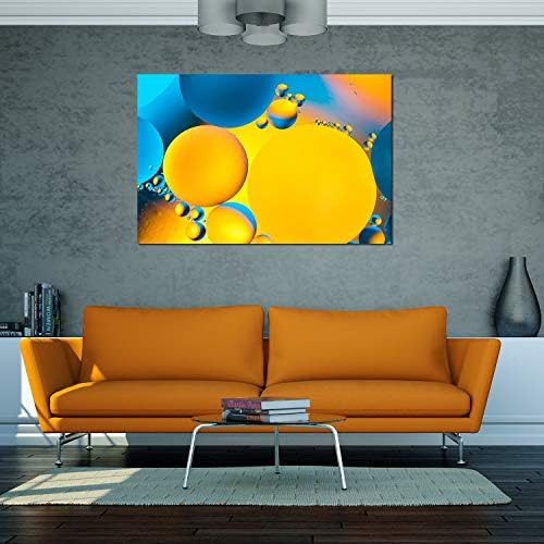 Startonight Akril Üveg Wall Art - Sárga-Kék Gömb Dekoráció - Fényes Alkotás 24 x 36 lakberendezés Kész Lógni