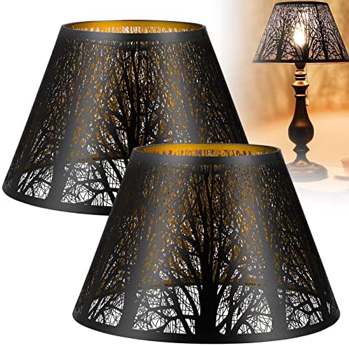2 Csomag Modern Lámpa Árnyalatok Fém Búra Fa Árnyéka lámpaernyőt Közepes Fekete Üreges ki, Faragott Erdő Dekoratív Lámpaernyő Mintás Fa asztali