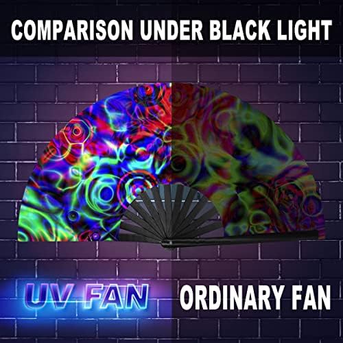 OMyTea UV Fény Rave Rajongó Összecsukható a Nők/Férfiak/Drag Queen - Nagy Klakk Fesztivál Összecsukható Kézi Fan - az EDM,