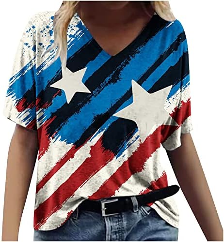 Amerikai Zászló Hazafias Pólók Női Függetlenség Napja 2023 Ünnep Blúz V-Nyak Túlméretezett július 4-Maximum Tunika