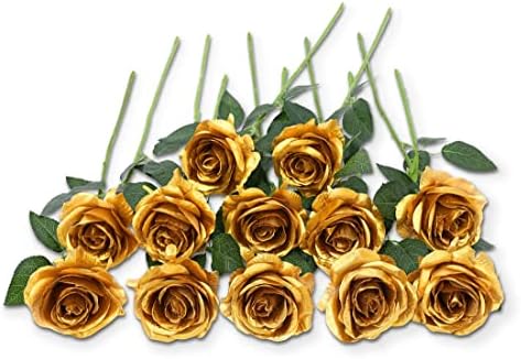 12 DB Mesterséges Virágok Arany Rózsa Hamis Selyem Virág Hosszú Szár Mesterséges Rózsát Haza Wendding Fürdőszoba Parti Dekoráció