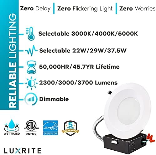 LUXRITE 10 Hüvelykes Kereskedelmi Süllyesztett LED Fény csatlakozó Doboz, 3 Szín közül 3000K - 5000K, 3 Wattages 22/29/37.5 W, 0-10V