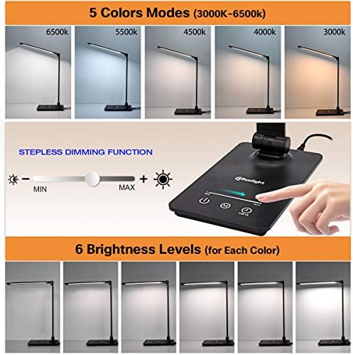 CeSunlight LED-es asztali Lámpa Otthoni/Irodai, asztali Lámpa, 7W, 5 Szín Mód, 6 Fényerő, Szabályozható Touch Control, Memória
