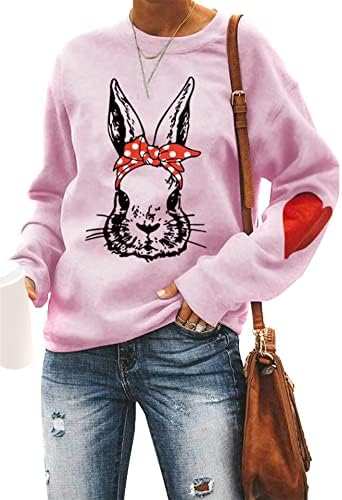 EFOFEI Női Boldog Húsvéti Bowknot Melegítőfelső Aranyos Rabbit Grafikus Pulóver Nyuszi Nyomtatás Hosszú Ujjú Felsők