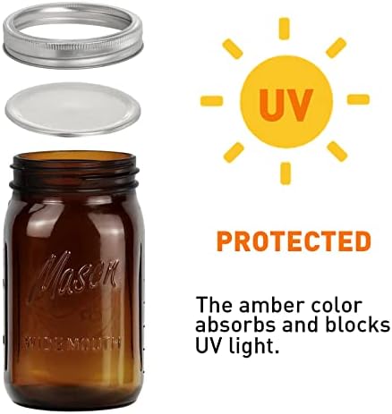 Tebery 6 Pack Amber Széles Szája Liter befőttes üveg, 32Oz Canning Üveg Üvegeket Légmentesen záródó fedő, illetve Zenekarok Konzerv, Fagyasztás,
