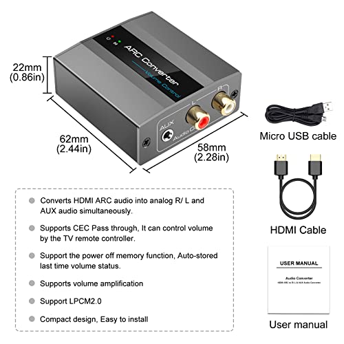 A HDMI ARC-Adapter Audio Konverter 192 khz PCM TV-ARC, hogy Fejhallgató Hangszóró Erősítő Átalakító Repeater Hangerő-szabályozás