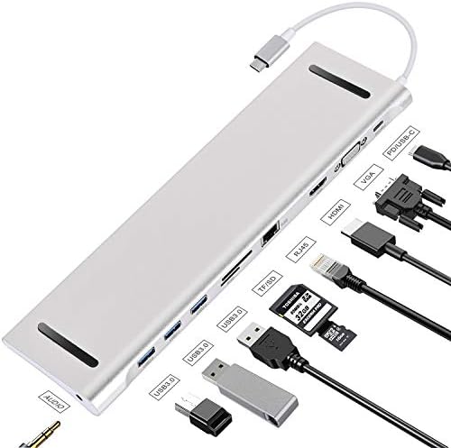 USB Típus C-Hub, Tsemy USB-C Dokkoló Állomás 10 az 1-ben a 4K HDMI RJ45 Ethernet Port, 3 USB Port, SD/TF Kártya Olvasó, PD USB-C Töltő Port,