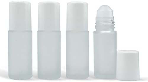 Grand Parfums Matt Üveg Nagy Roll-On Újratölthető Palackok Fényes Fehér Műanyag Kupakok 1.0 Oz/30ml az Illóolajok (4 Darabos)