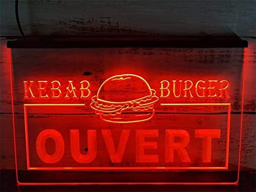 DVTEL Ouvert Kebab Burger Neon felirat Led Modell Fénnyel Világító Betűk Jelzőtábla Akril Panel Neon Dekoratív Fényt,60x40cm