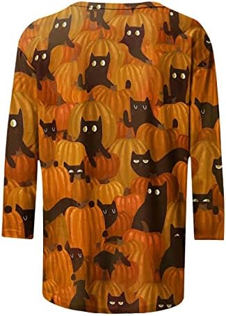 Halloween Pólók Női 2022 Bat Nyomtatás 3/4-Es Ujjú Felsők Laza, Könnyű Sleeve Tshirt Kényelmes Alkalmi Blúzok