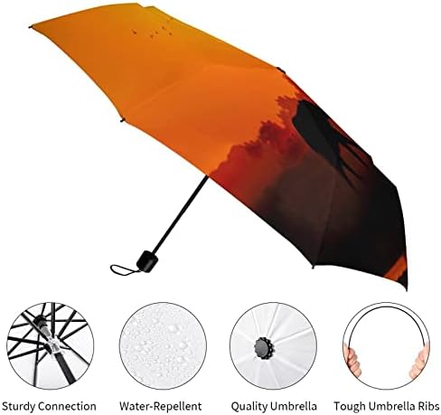 Afrikai Elefántok napnyugtakor Szélálló Utazási Esernyő Könnyű UPF 50+ UV Védelem Összecsukható Esernyő Üzleti Személyes