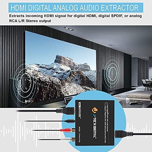J-Tech Digitális HDMI 1.4 Audio Extractor De-Embedder 4K@30Hz Optikai SPDIF Toslink RCA Csomag 2.0 HDMI Kábel 3ft 2 Pack