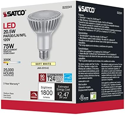 Satco S22241 20.5 Watt PAR30 Magas Lumen LED; Hosszú Nyak; 3000K; Kaliforniai szabványnak Megfelelő 12-Pack