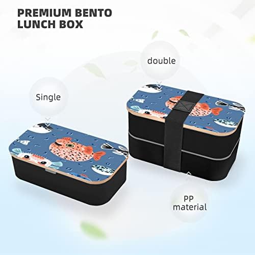 Allgobee Nagy Bento Box Puffer-Hal-Minta Ebéd Doboz Evőeszköz Készlet 40oz Japán Bento Box