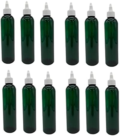8 oz Zöld Cosmo Műanyag Palackok -12 Pack Üres Üveget Újratölthető - BPA Mentes - illóolaj - Aromaterápia | Fehér Twist Top Caps - Készült