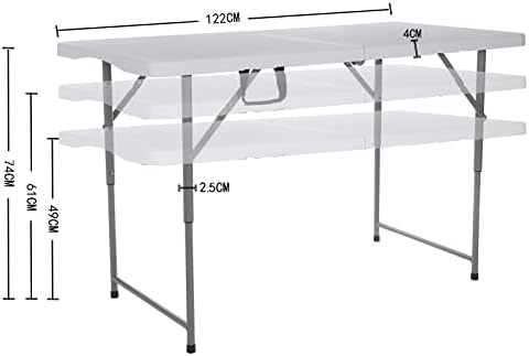 Lakhow 122CZ Összecsukható Kemping Asztal Asztal 4FT Állítható Magasság（ 49/61/74CM） Hordozható Étkező Asztal Fél,Állítható Magasságú Kézműves