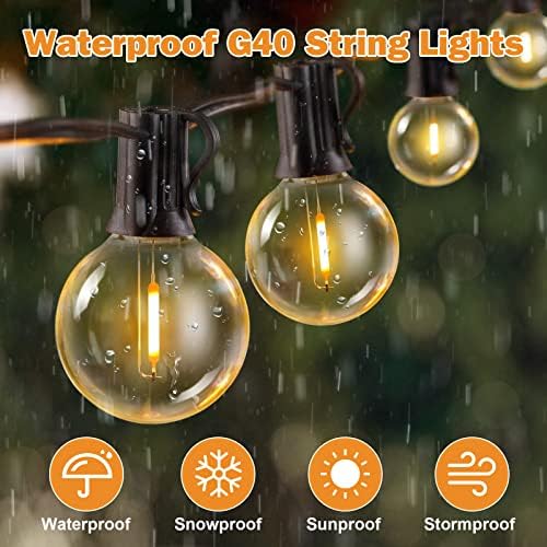 IBBIBABO 100FT LED Kültéri String Lámpák, Kerti Lámpák Kültéri Vízálló 52 Törhetetlen Szabályozható G40 Edison Izzók, 2700K Csatlakoztatható