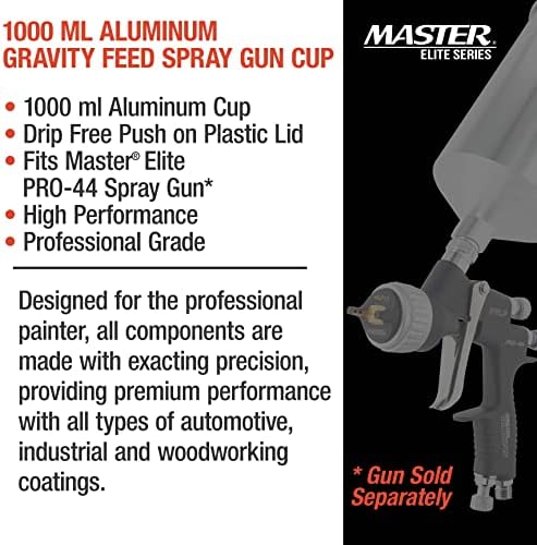 Master Elite 1000 ml-es Alumínium Gravitáció Takarmány festékszóró Pisztoly Csésze Drip-Mentes Műanyag Push-On Fedél - Kupa Illik