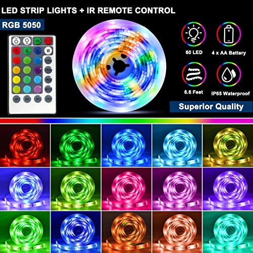 Elemes RGB LED Szalag Világítás, 6.6 Ft 60 5050 LED TV-Háttérvilágítás 28-Kulcs, Távirányító Időzítő, Cuttable színváltó LED öntapadó Kültéri