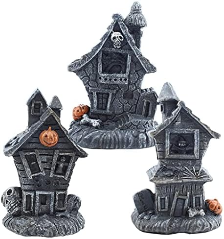 YaptheS Halloween Világító Falusi Ház,Halloween Mini Kísértetjárta Ház Kísérteties Falu Figura Világító Tök Szobor Dísz Stílus 2