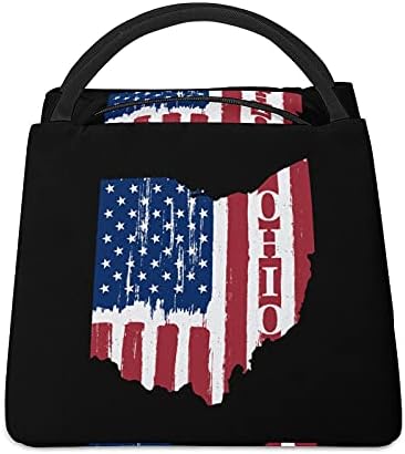 Évjárat Ohio State Amerikai Zászló Újrafelhasználható Ebéd Bag Táska Nők, Férfiak, Felnőttek Dolgozni, Túrázás Piknik