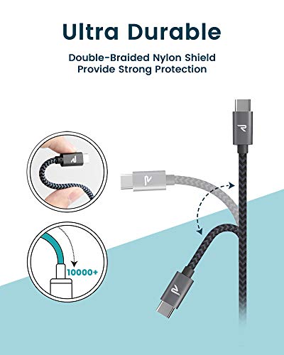 RAMPOW Fonott Nylon Micro USB Kábel,[2 Csomag/3.3 ft],QC 3.0 Gyors Töltés & Sync Android Töltő - Space Szürke + Fonott USB-C Kábel 3.3 ft