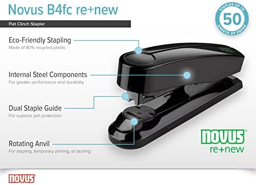 Novus B4fc re+Új Flat Clinch Tűzőgép, 50 Lap Kapacitás, anyaga 80% - ban Újrahasznosított Műanyag, német mérnöki, Vágott|Pin|Tack, 25