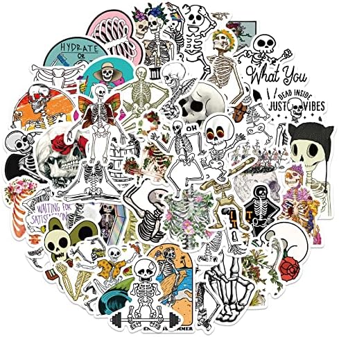 50 Pack Cartoon Art Koponya Matricák, Halloween Vinyl Matricák Vízálló Matricák Laptop, Üveg Víz, Telefon, Gördeszka Matricák