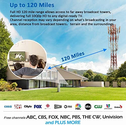 Beltéri TV-Antenna Erősített Digitális HDTV Antenna 120 Km Tartomány 4K 1080P HD VHF-UHF, hogy a Helyi Ingyenes Csatornák