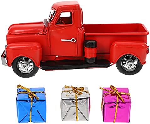 NUOBESTY Karácsonyi Vintage Piros Kamion Dekoráció， 1db Vintage Pick - up Fém Teherautó 3pcs Ajándék Dobozok Karácsonyi Dekoráció, asztali Dekoráció|
