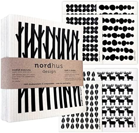 Nordhus Design svéd Dishcloths a Konyha - Fekete & Fehér - Újrafelhasználható, majd Cserélje ki az Étel, mint a Szivacs, valamint