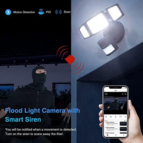 Onforu 55W Floodlight Kamera, 1080P HD & 55W LED Biztonsági Világítás Kültéri, 6200LM Biztonsági Kamera, Árvíz Fény, Kamera, Kültéri Sziréna,