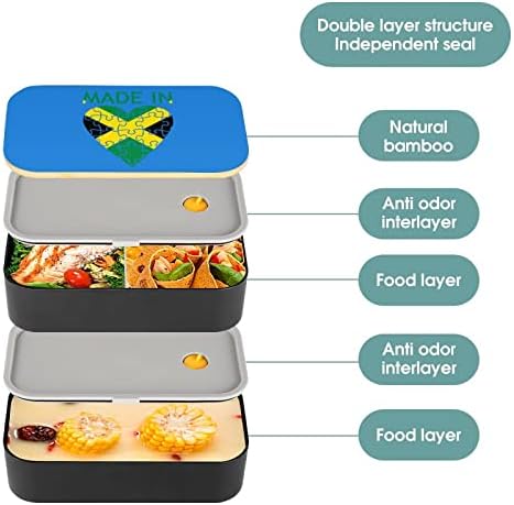 Made in Jamaica Dupla Réteg Bento Ebéd Doboz Evőeszközökkel Meghatározott Rakható Ebéd Tartály Tartalmazza a 2 Konténer