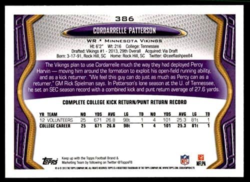 2013 Topps 386 Cordarrelle Patterson Vikingek NFL Labdarúgó-Kártya (RC - Újonc Kártya) NM-MT