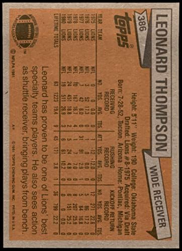 1981 Topps 386 Leonard Thompson Detroit Lions (Foci Kártya) NM/MT Oroszlánok Oklahoma St.