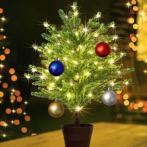 Mini karácsonyfa Lámpák, Asztali, 20 Inch 80 LED Előre világít Mesterséges Fenyő Lógó Labdát, Dísztárgyakat, Miniatűr Kivilágított