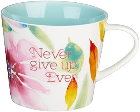 Szívből jövő Inspiráló Kávé/Tea Bögre a Nők, Soha ne Add Fel Soha, Egyedi Szép Teal/Rózsaszín Százszorszépek Akvarell Virág Design, 10oz