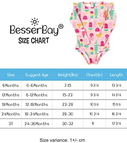 BesserBay Baba Lányok UPF 50+ Fodros Váll Fél Zip Fürdőruha 0-36 Hónapos