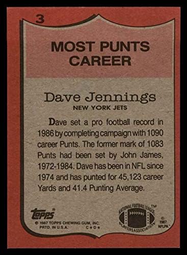 1987 Topps 3 Rekordot Dave Jennings (Foci Kártya) NM/MT St. Lawrence